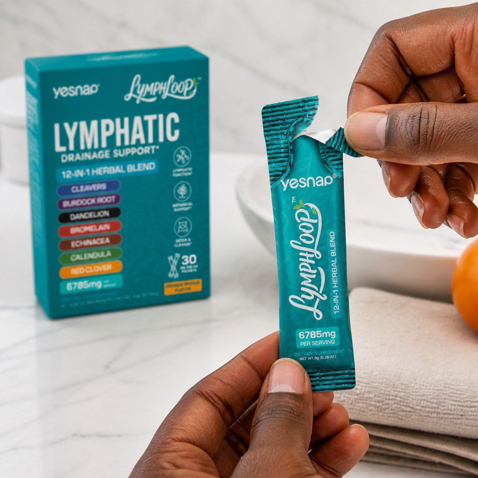 Hands opening a Yesnap liquid stick