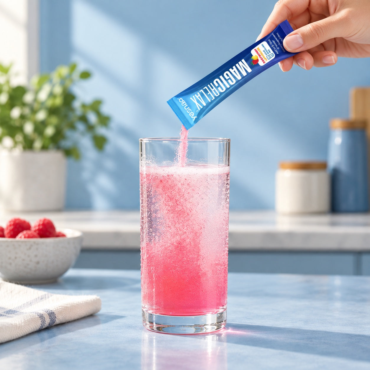 Pour one packet into water