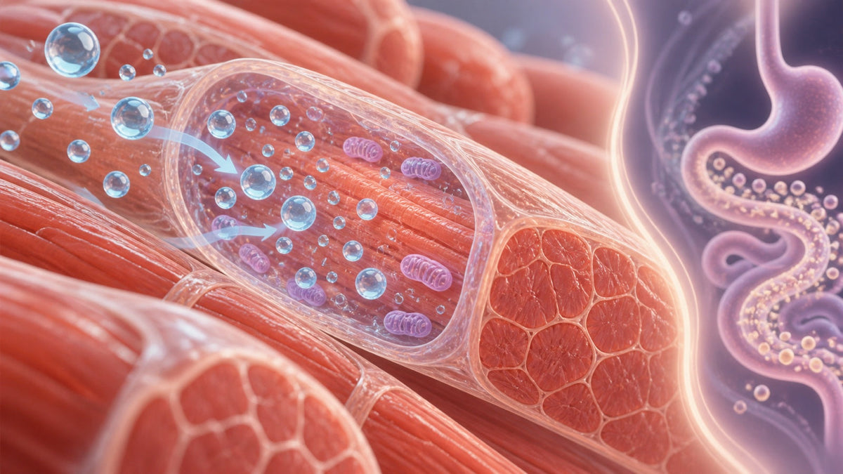Conceptual cross-section separating water moving into muscle cells from a distinct digestive-tract motif