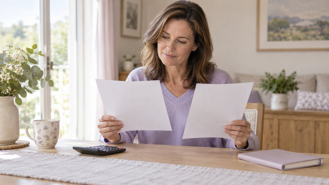 Woman comparing documents and units while reviewing NMN purity versus potency