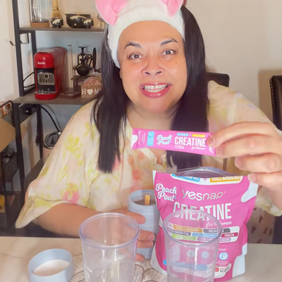 Elena with her daily peach drink