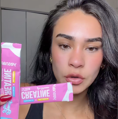 Elena with her daily peach drink