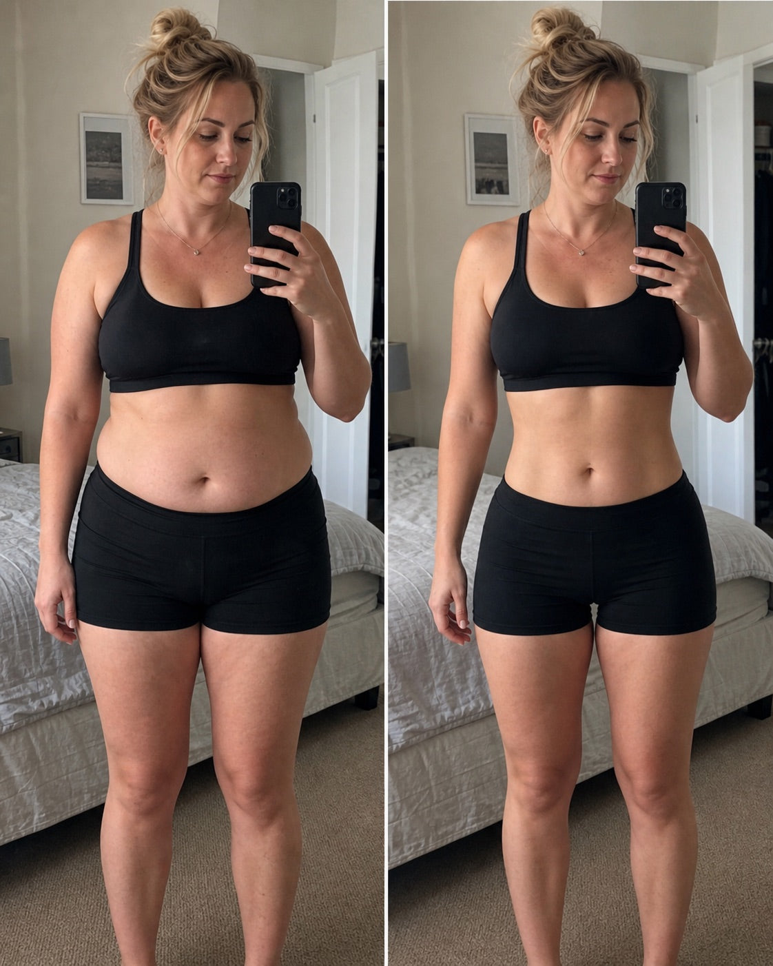 Illustrative belly transformation comparison for an independent routine story