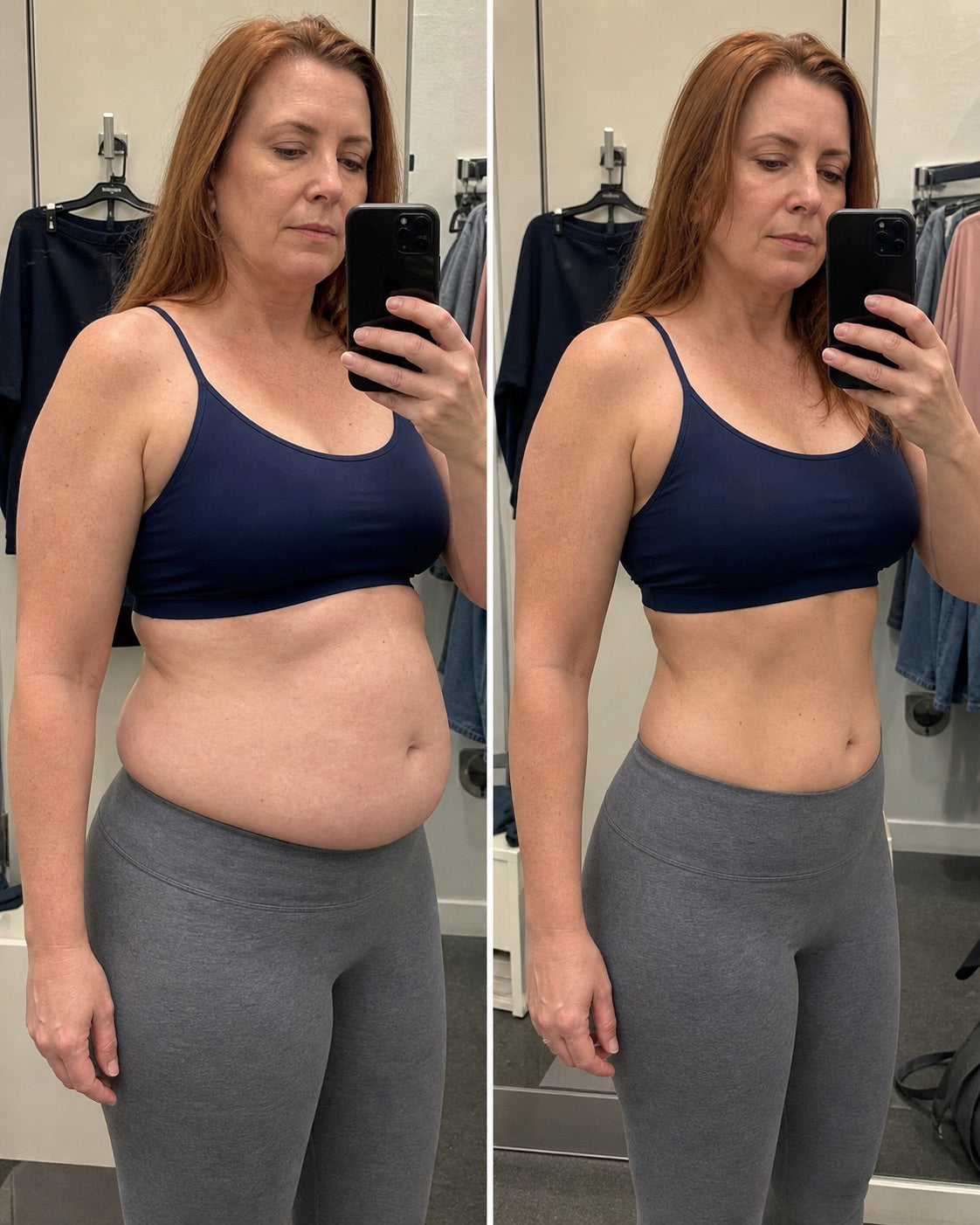 Illustrative waist transformation comparison for an independent routine story