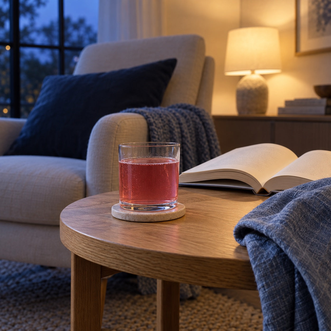 An evening drink alongside a quiet reading routine