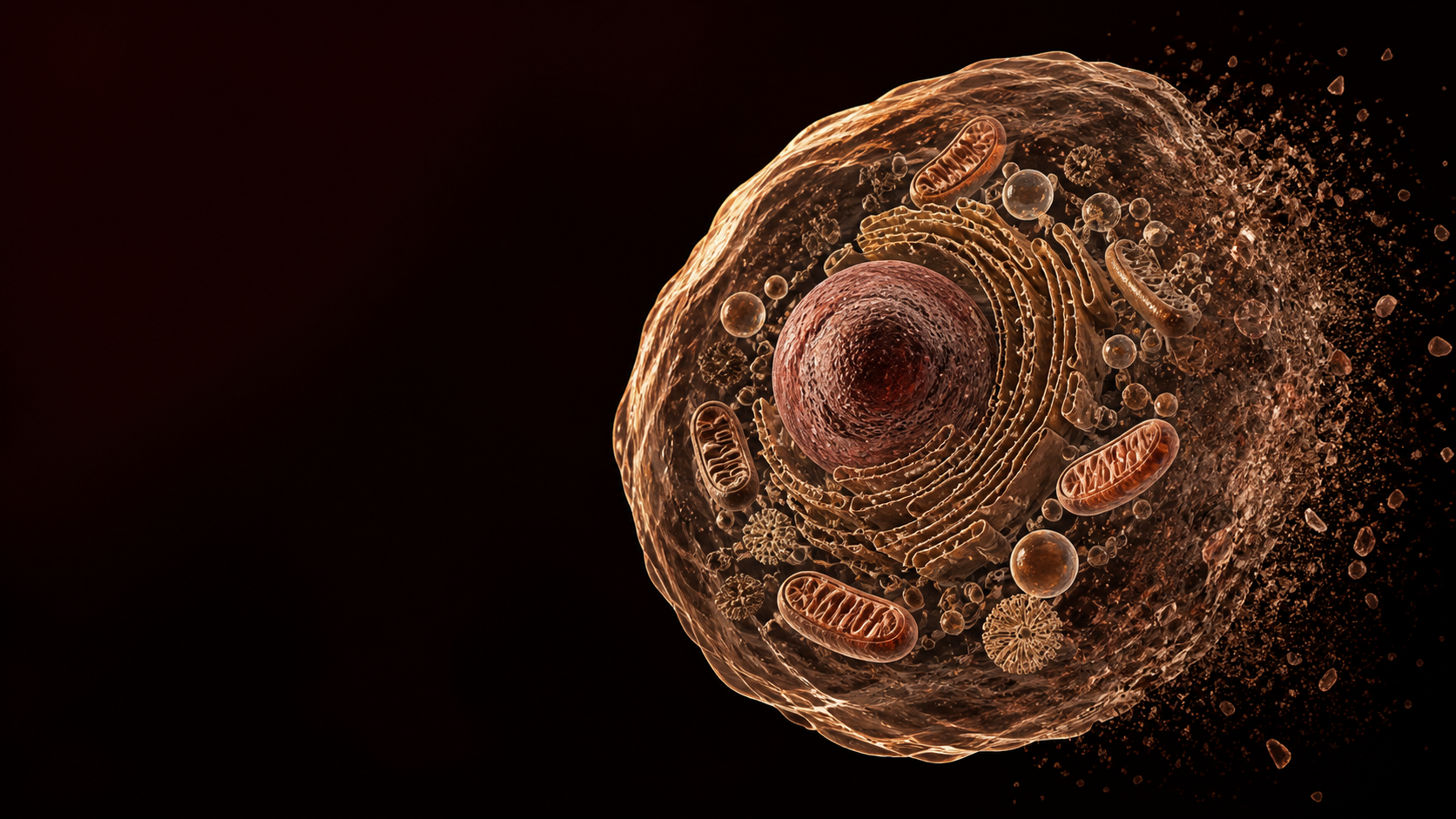 Scientific illustration of a human cell with visible mitochondria